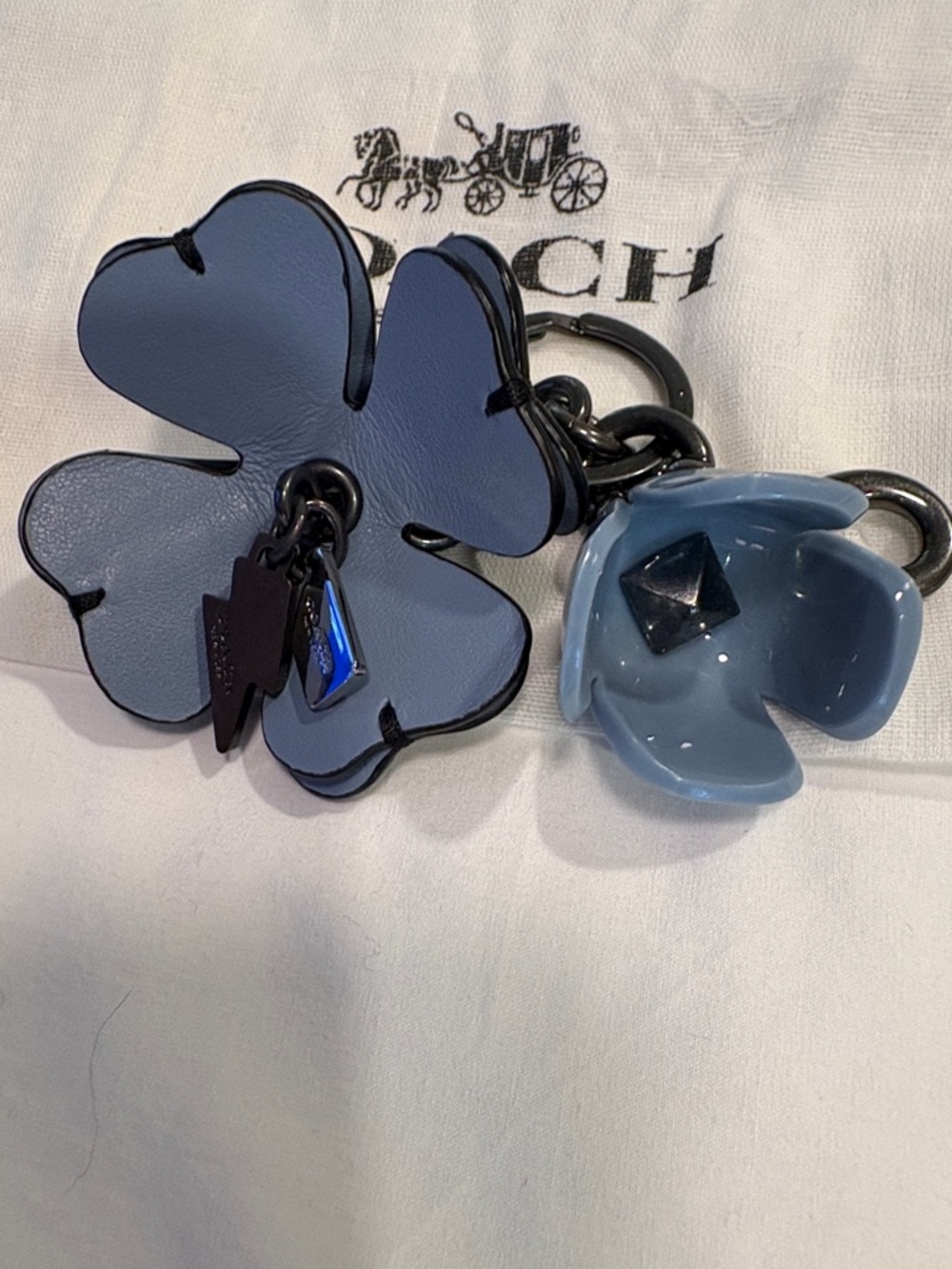 NWOT Coach Black & Light Blue Tea Rose Floral Keyring Bag Charm - Picture 4 of 7